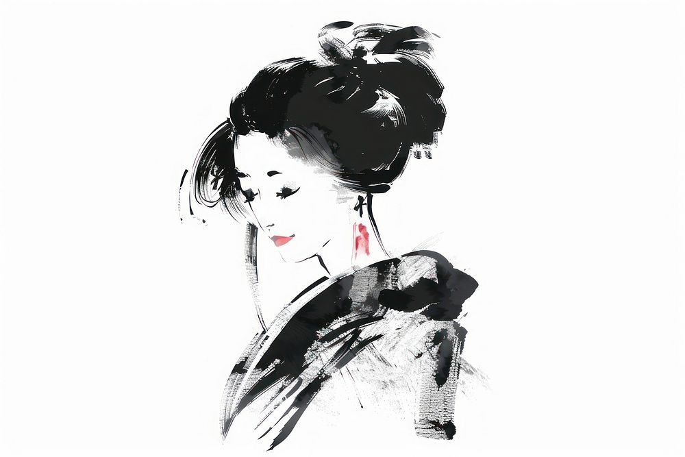 Girl Japanese minimal art illustrated wedding.