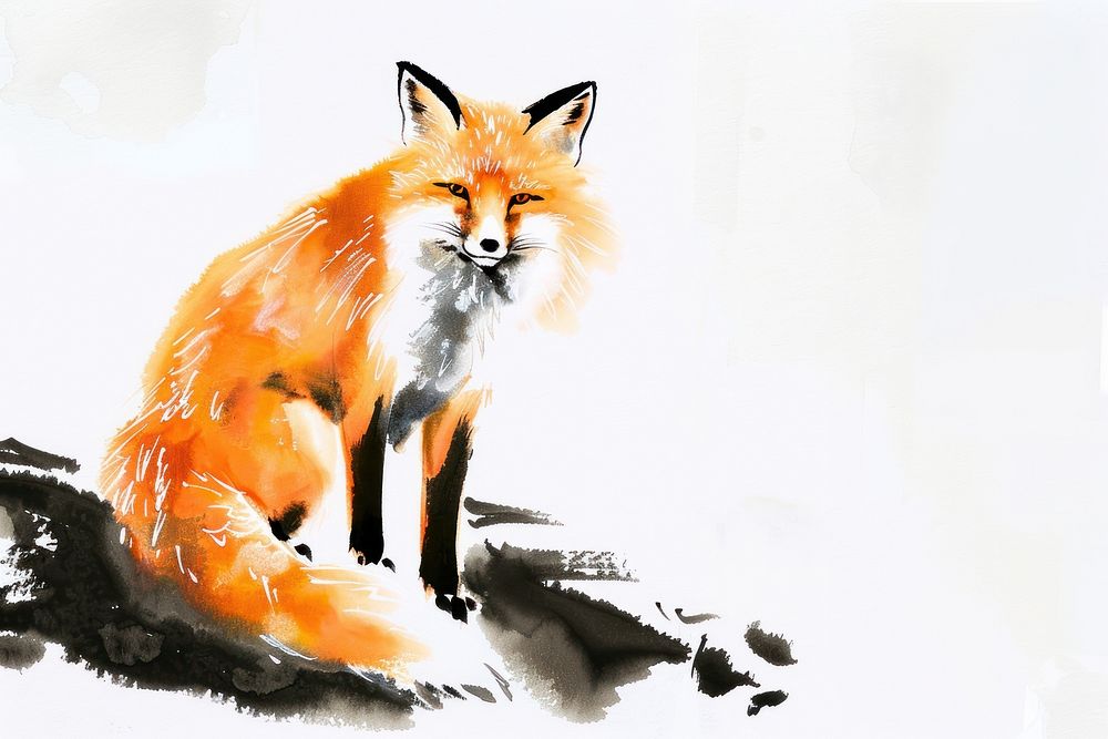 Orange fox Japanese minimal wildlife animal canine.