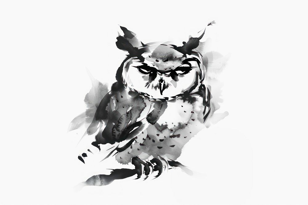 Owl Japanese minimal art illustrated outdoors.