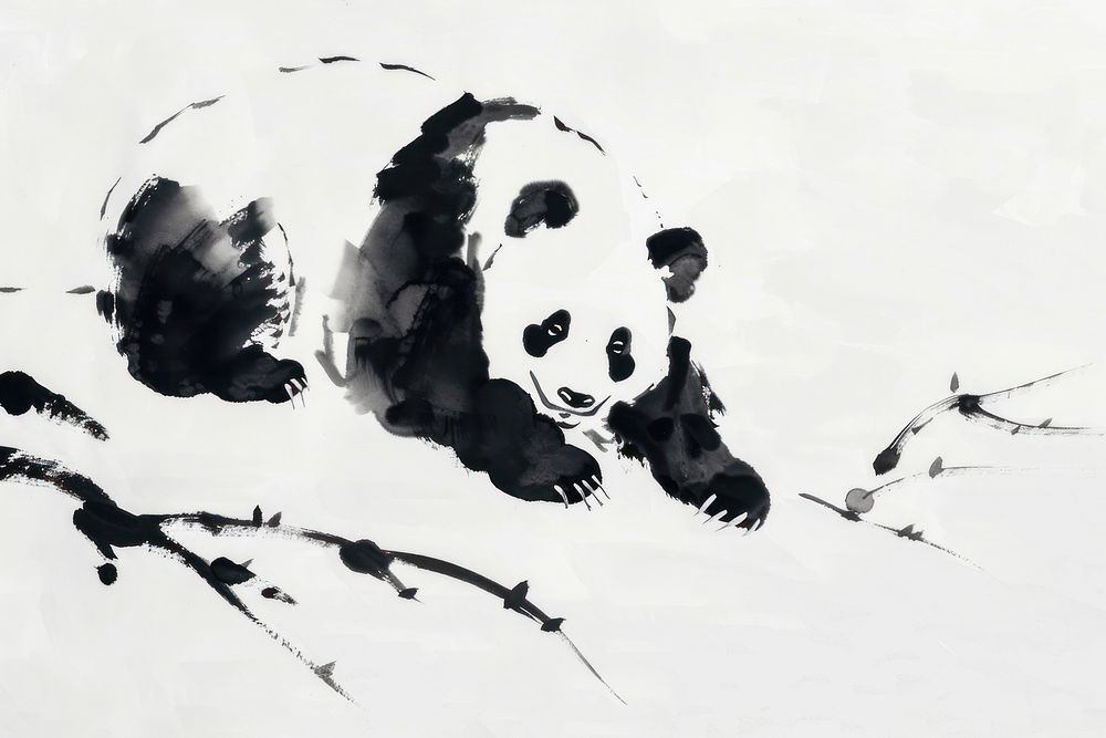Panda Japanese minimal painting art illustrated.