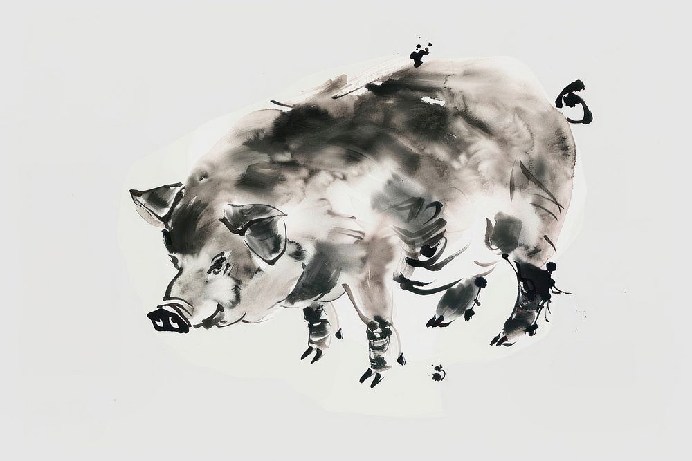 Pig Japanese minimal pig art wildlife.
