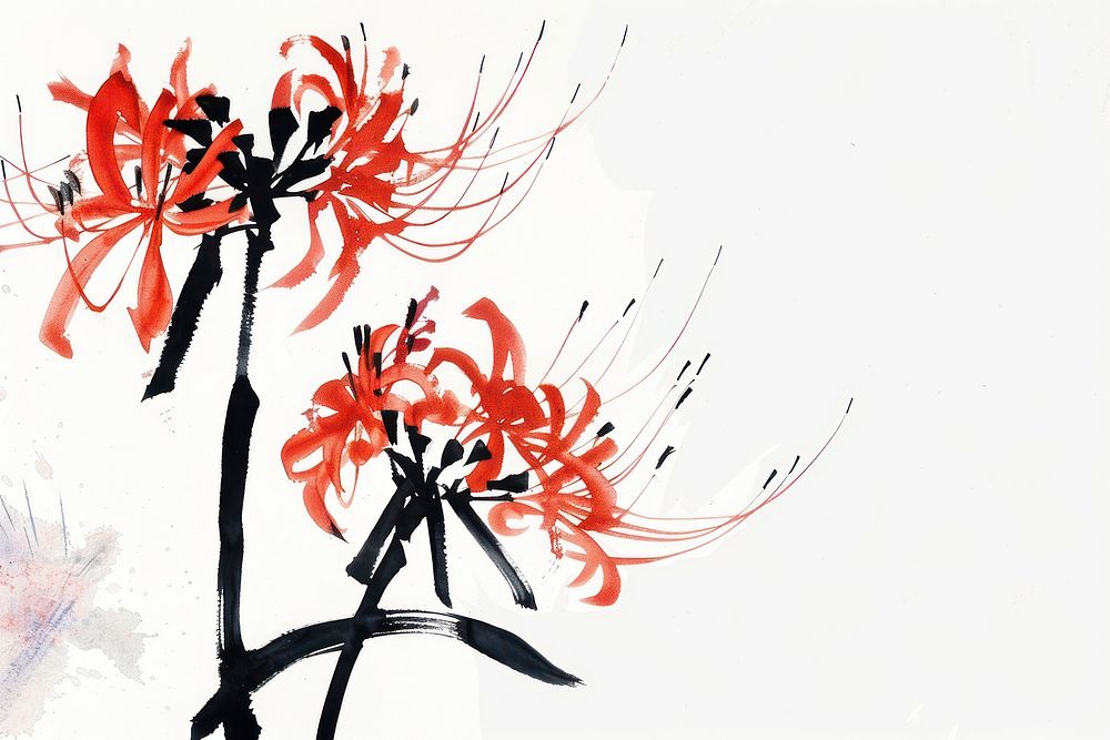 Red Spider Lily Japanese minimal art graphics blossom.