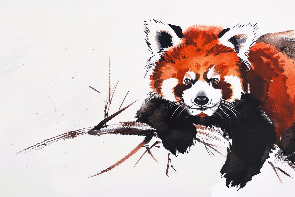 Red panda Japanese minimal art wildlife animal.