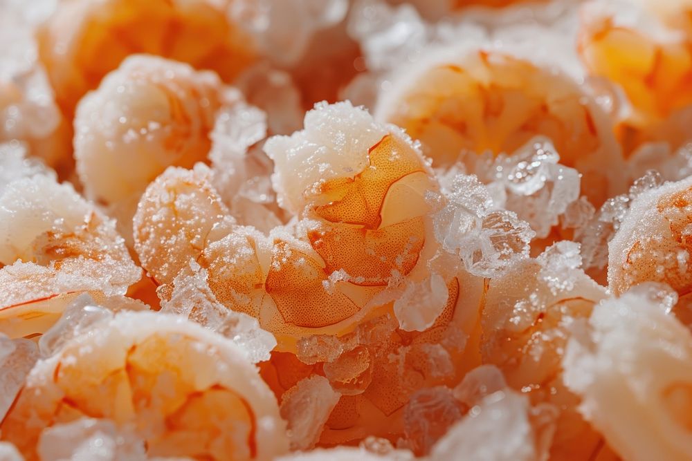 Frozen shrimp in the supermarket invertebrate seafood produce.