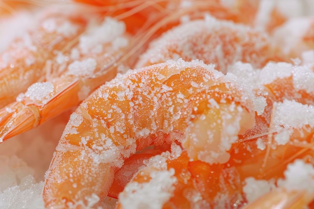 Frozen shrimp in the supermarket invertebrate seafood animal.