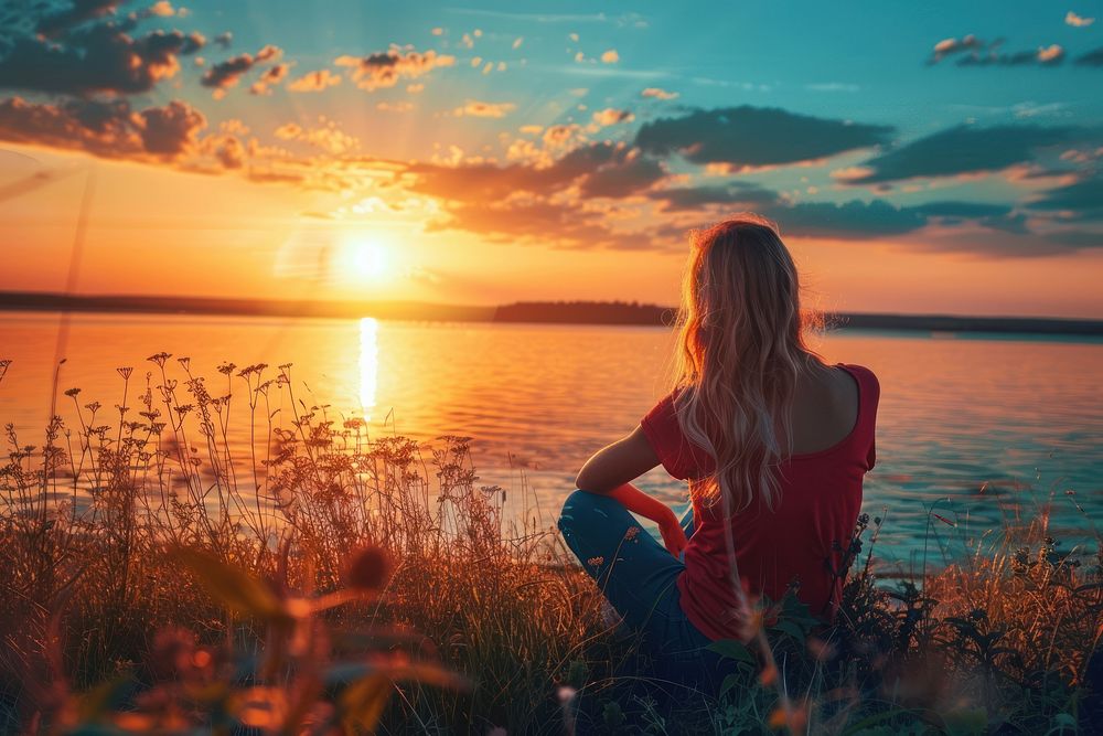 Woman at sunset relaxing photo photography outdoors.