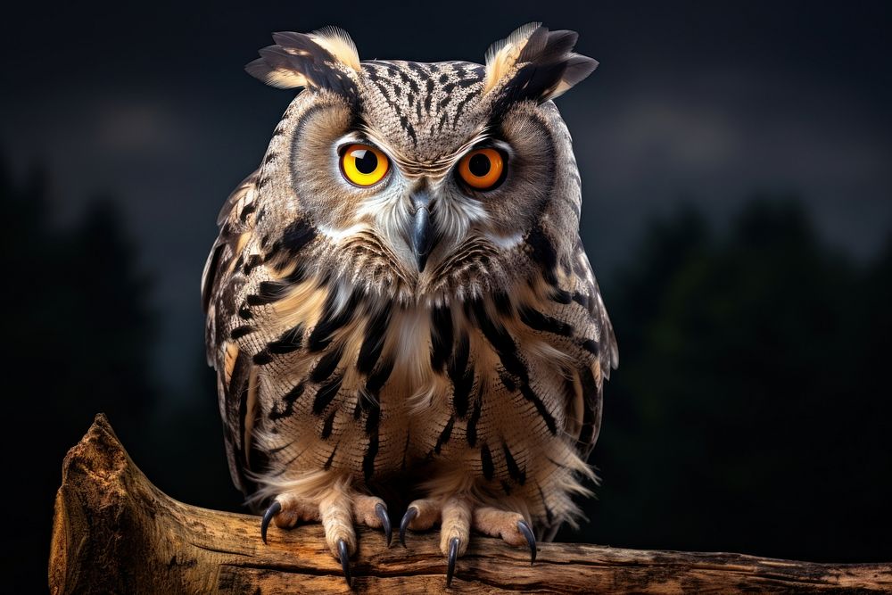 A close up of a european eagle owl perched animal beak bird.