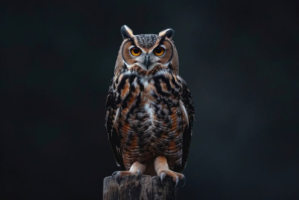 European eagle owl perched on a post animal bird beak.