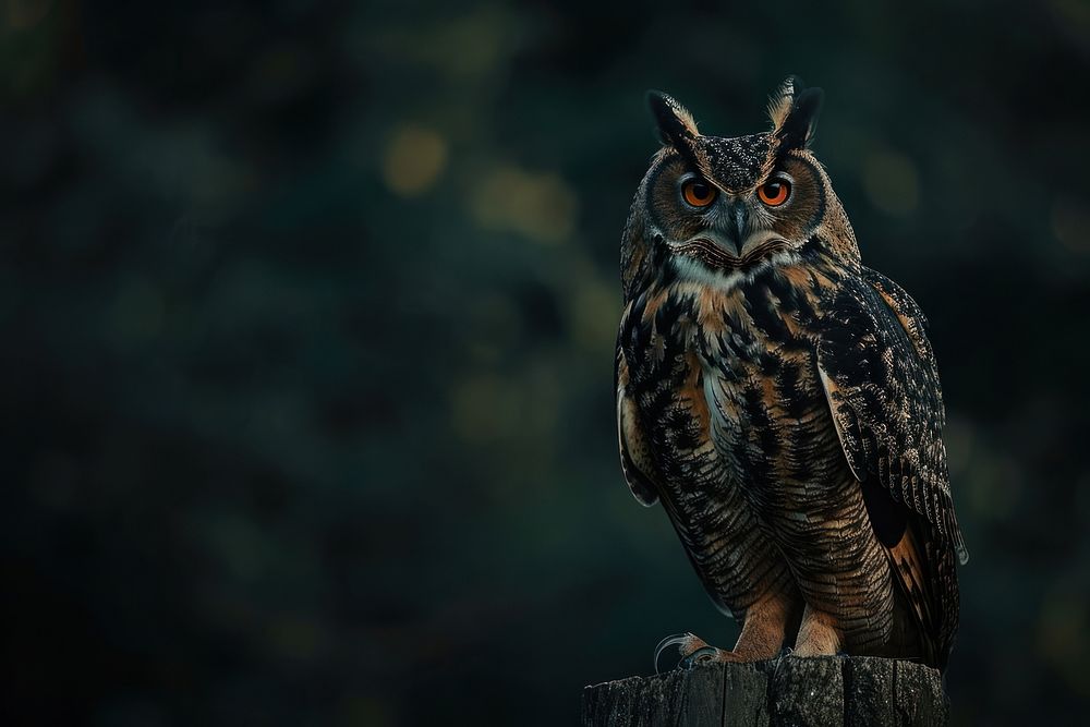 European eagle owl perched on a post animal bird beak.