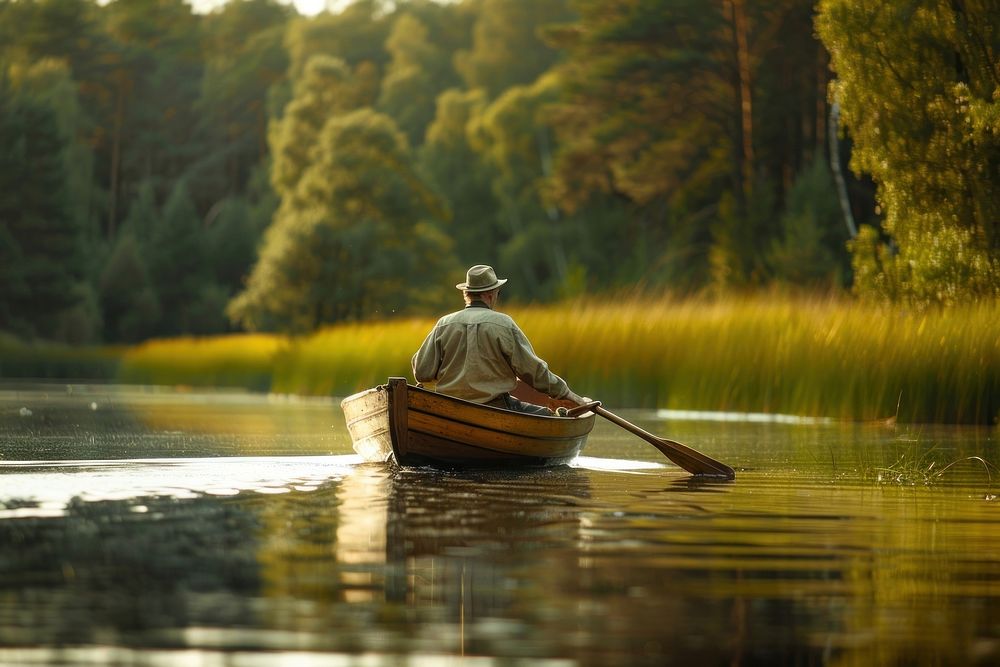 Boatman in a lake boat transportation recreation.