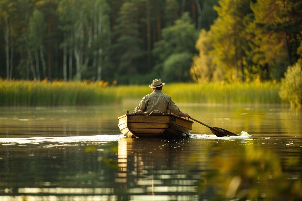 Boatman in a lake boat transportation recreation.