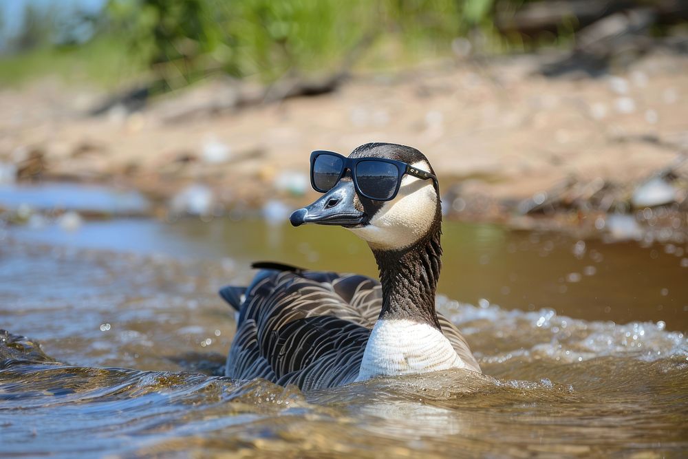 Photo of goose wear sunglasses accessories waterfowl accessory.