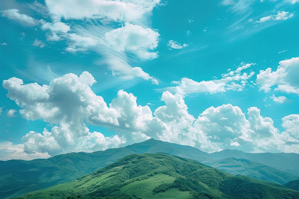 Green mountains and beautiful sky cloud outdoors cumulus.