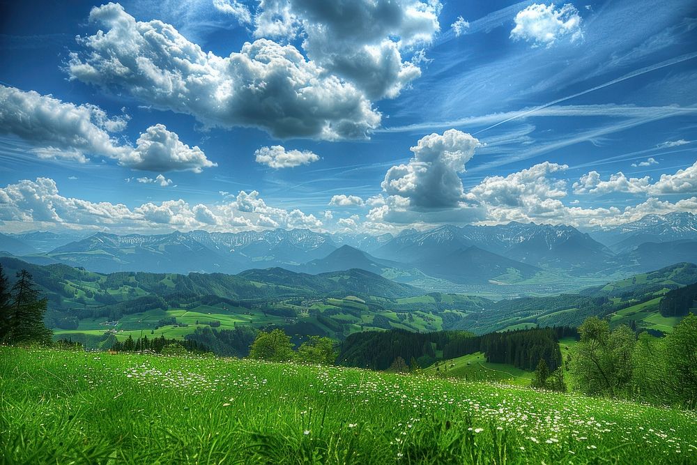 Green mountains and beautiful sky cloud green countryside.