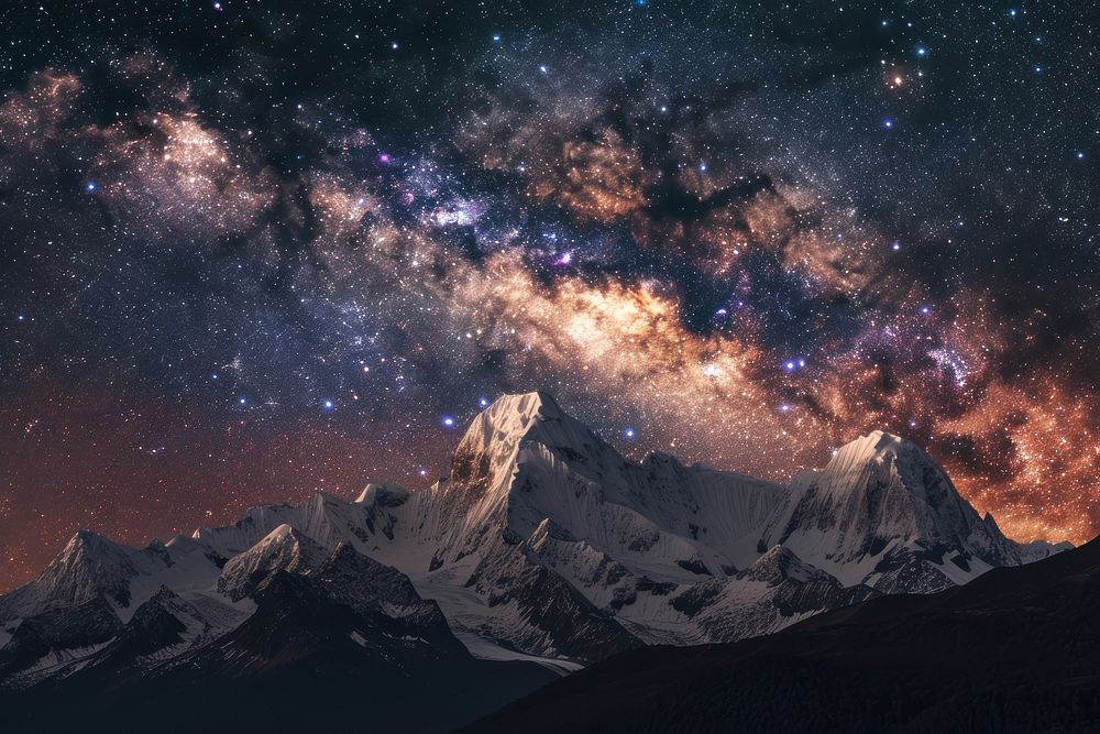 Milky Way over the mountain peaks landscape astronomy outdoors.