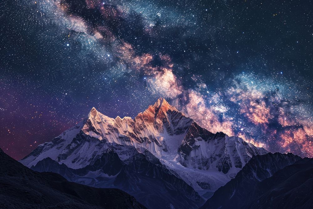 Milky Way over the mountain peaks landscape astronomy outdoors.
