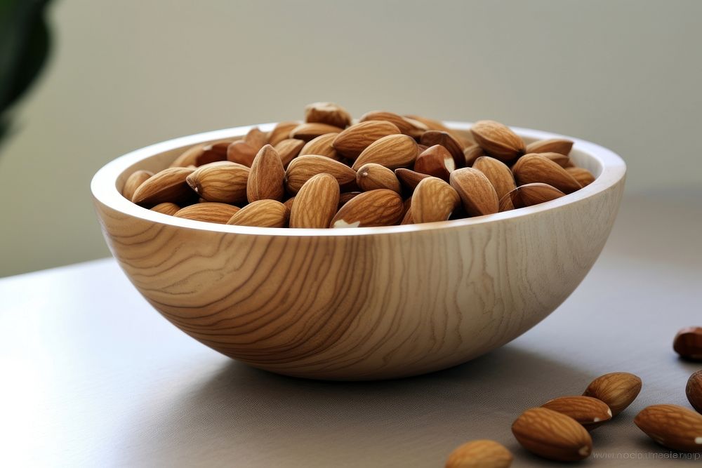 Nutty in bowl produce almond grain.