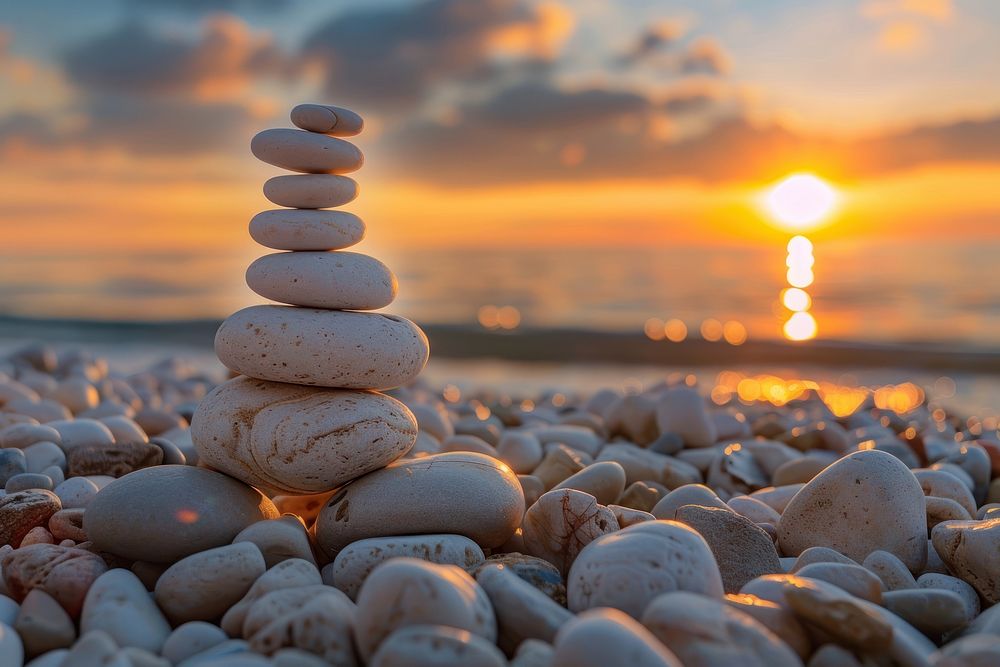 Perfect balance of stack of pebbles medication outdoors nature.