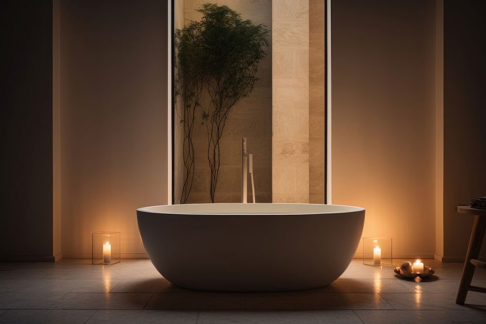 Bathroom interior in a luxury house furniture bathing bathtub.