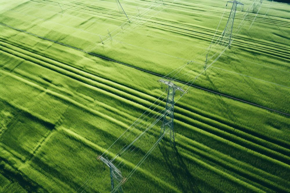 Power lines countryside aerial view outdoors.
