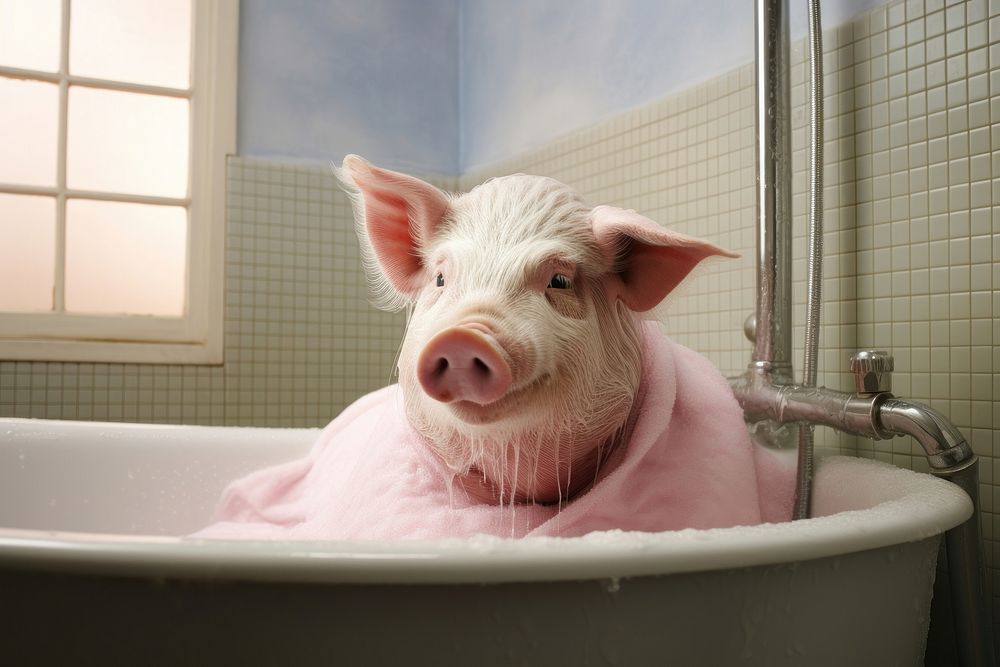 Pig pig bathing bathtub.