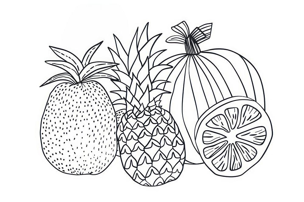 Minimalist symmetrical tropical fruits illustrated pineapple produce.