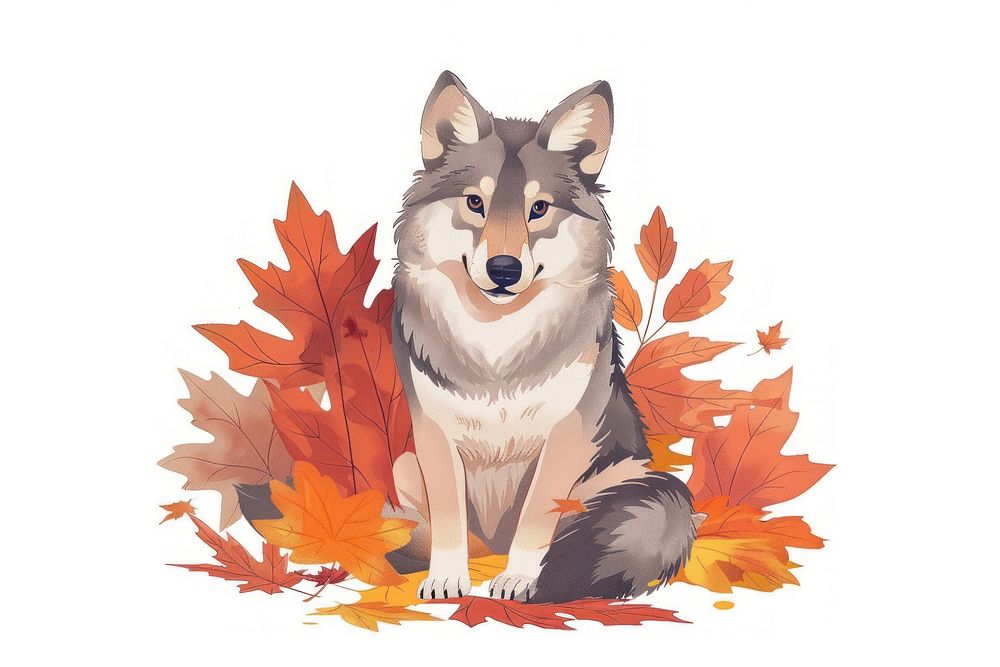 Wolf in fall leaf animal canine mammal.