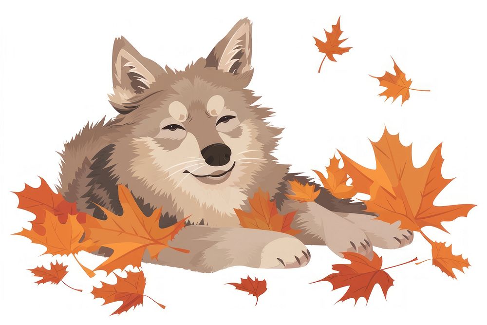 Wolf in fall leaf animal mammal canine.