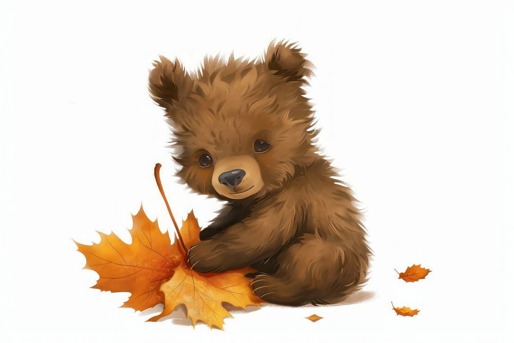 Bear cub playing in fall leaf wildlife animal mammal.