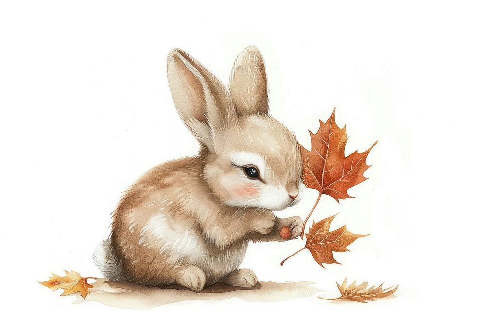 Bunny playing in fall leaf animal mammal rabbit.