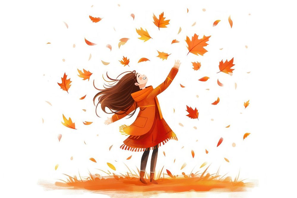 Girl throwing fall leaves in the air photography recreation portrait.