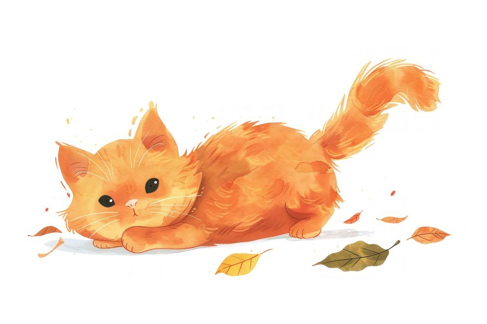 Orange cat playing in fall leaf rat animal mammal.