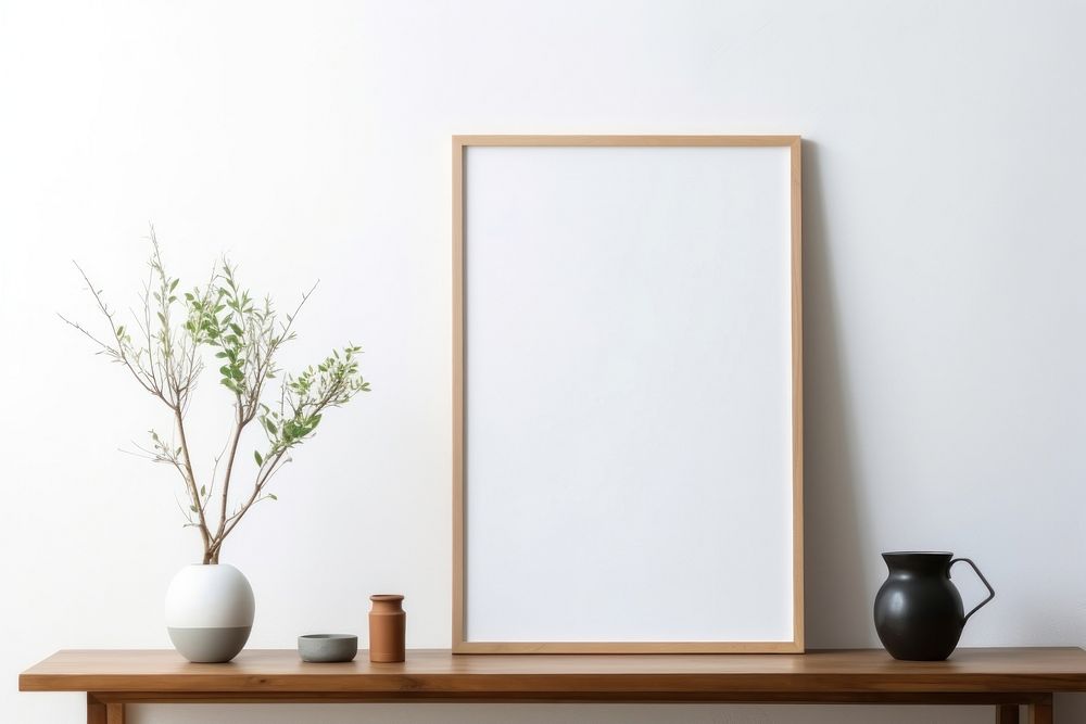 Minimal picture frame in japanese style plant white board photo frame.