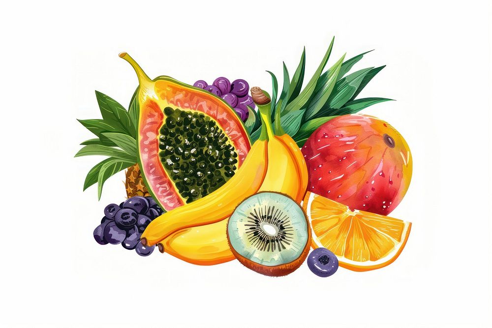 A vector graphic of tropical fruits pineapple produce ketchup.