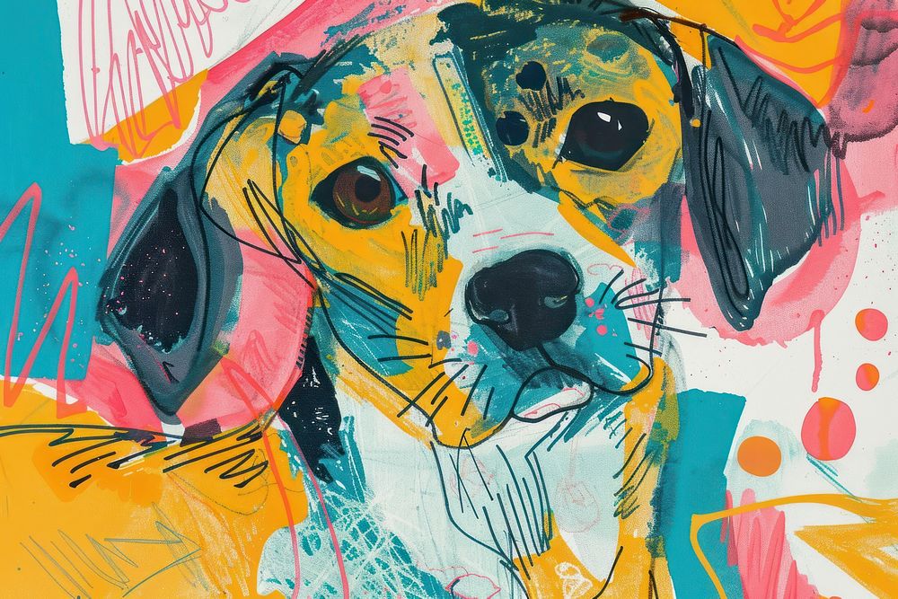 Dog eclectic risograph painting person human.