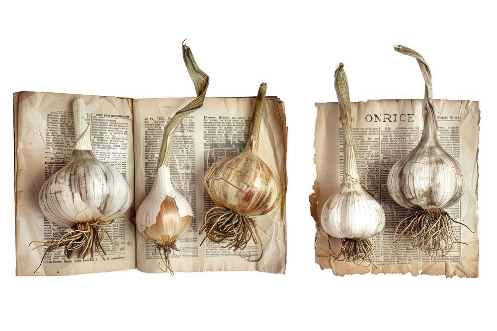 Garlic collage cutouts vegetable produce plant.