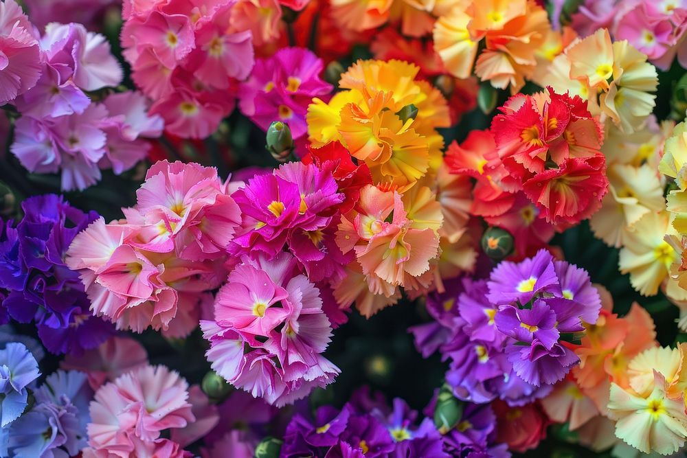 Colorful rainbow carnation flower asteraceae geranium.