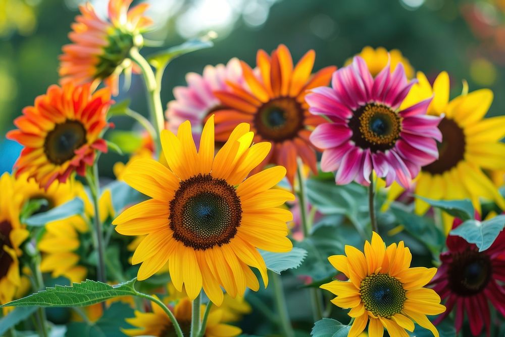 Colorful rainbow sunflower asteraceae outdoors blossom.