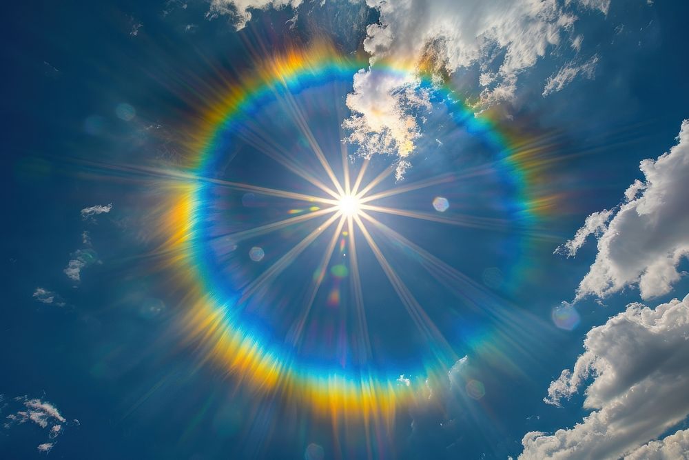 Rainbow ring around sun rainbow outdoors sunlight.