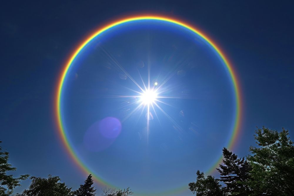 Rainbow ring around sun rainbow astronomy outdoors.