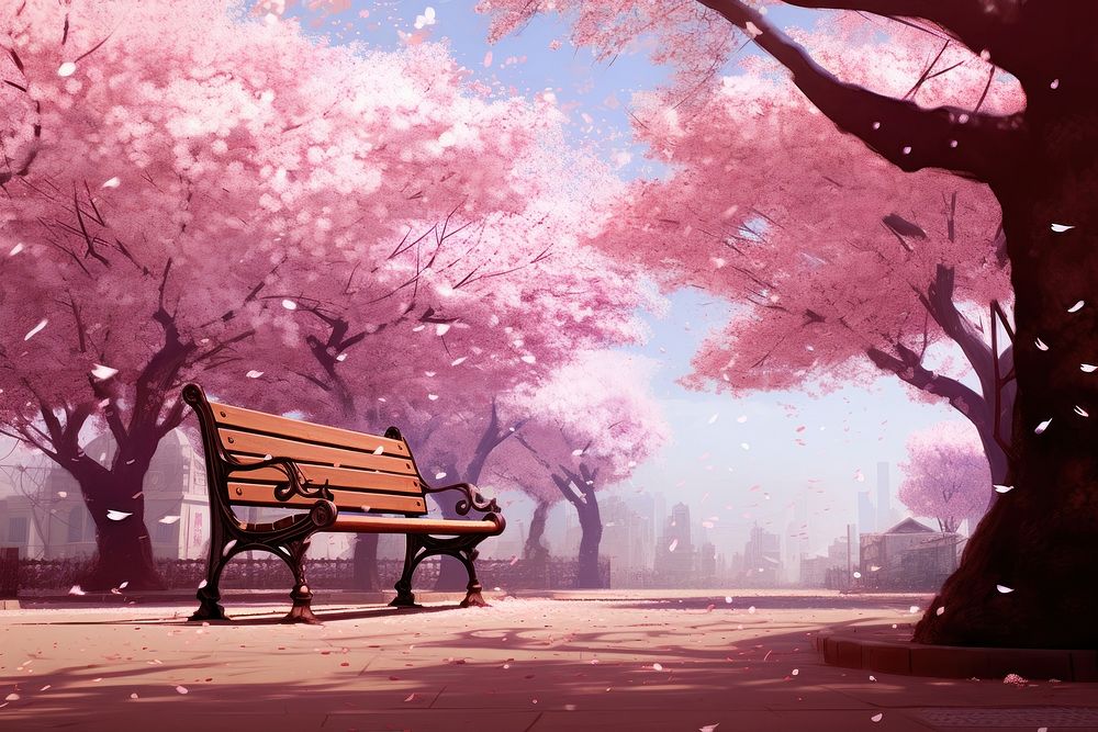Sakura park furniture outdoors blossom.