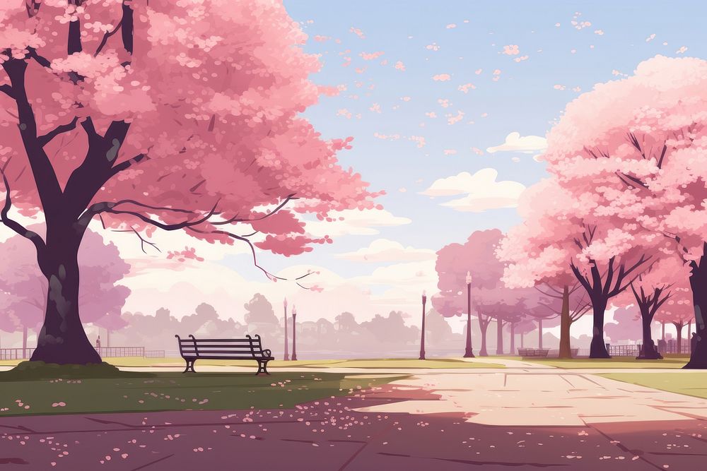 Sakura park furniture outdoors blossom.