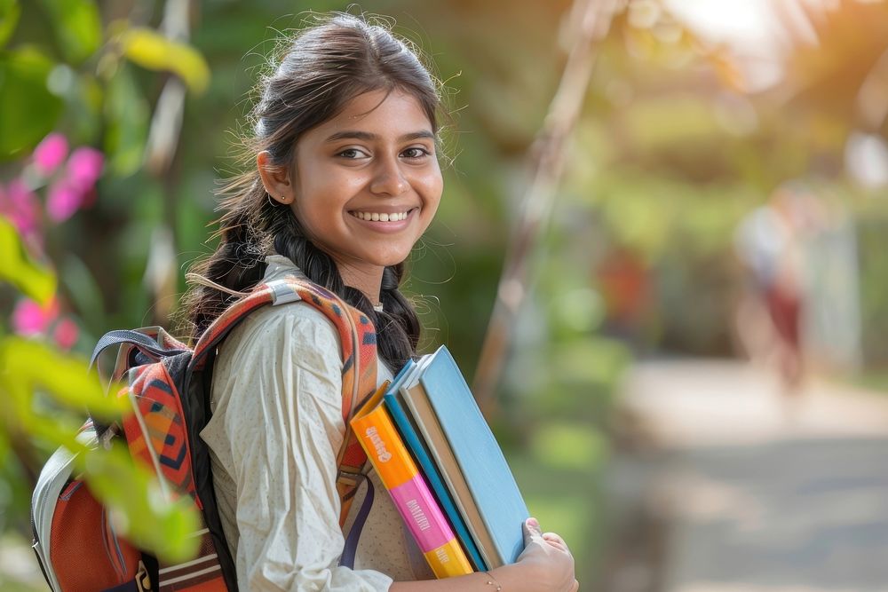 Young indian girl student happy smile.
