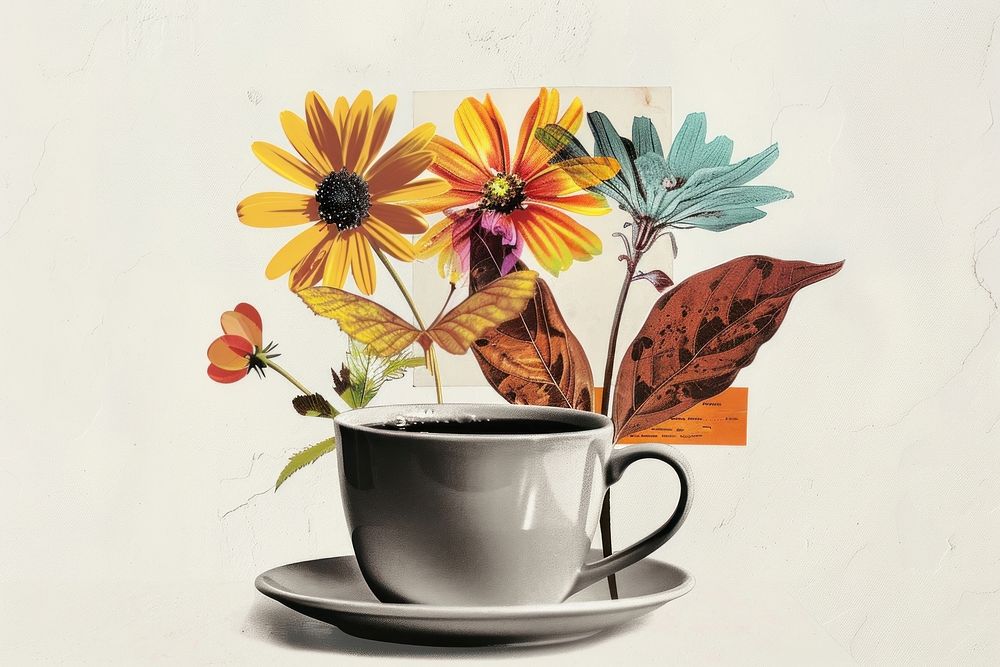 Paper collage of coffee flower asteraceae beverage.
