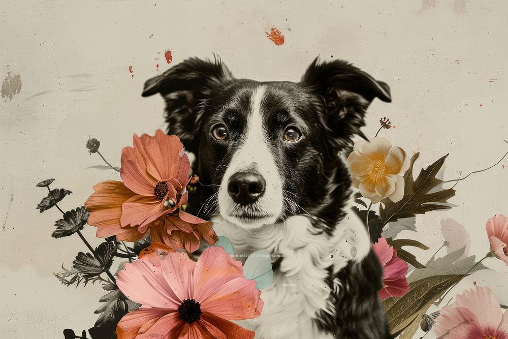 Paper collage of dog flower photo photography.