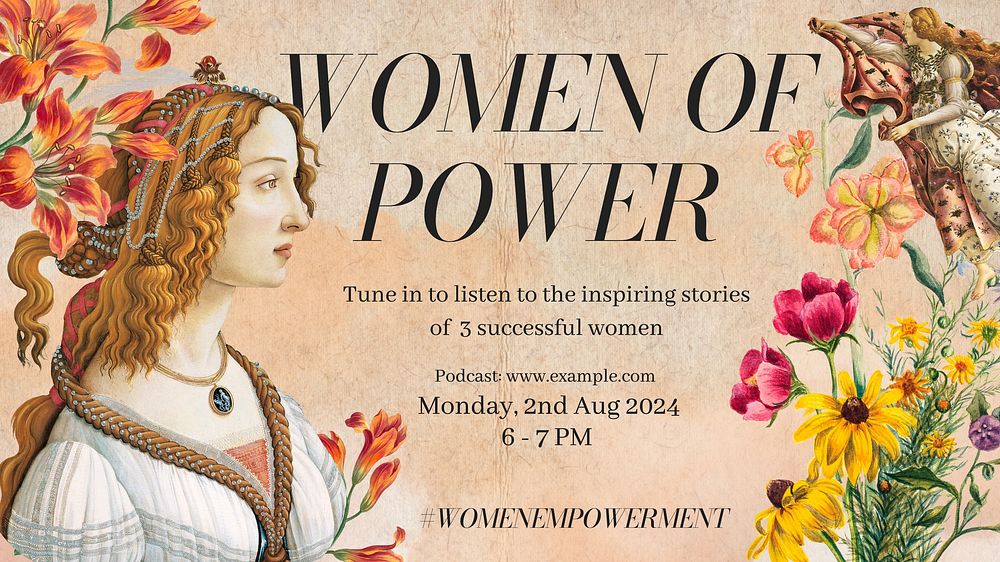 Women podcast power poster template and design