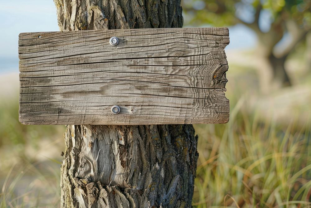 Wood signs mockup outdoors tree letterbox.