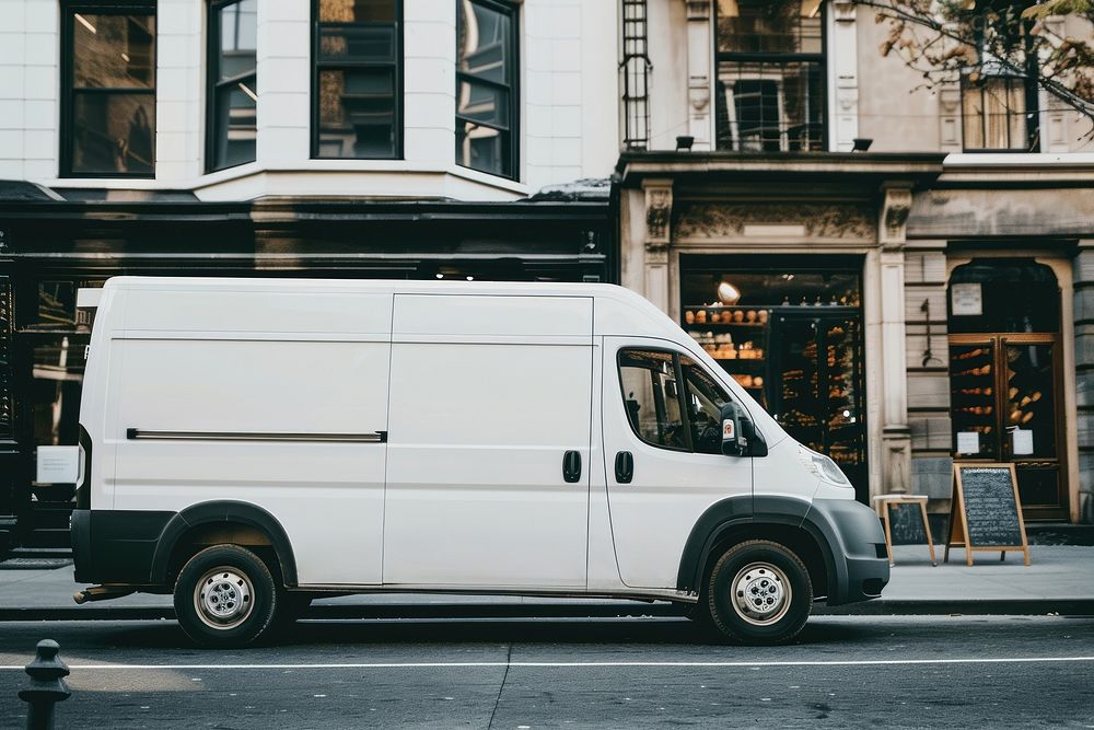 Delivery van mockup transportation vehicle truck.