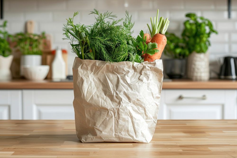 Paper bag mockup food plant potted plant.