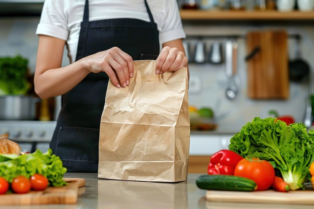 Paper bag mockup food food presentation.